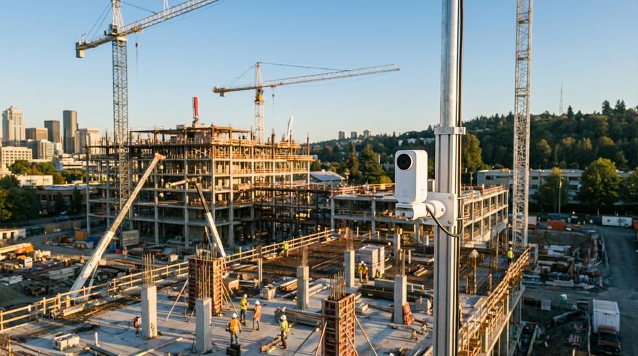 Chantier équipé d'une caméra timelapse professionnelle